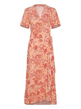 Part Two Clarina Floral Wrap Midi Dress Orange and Pink